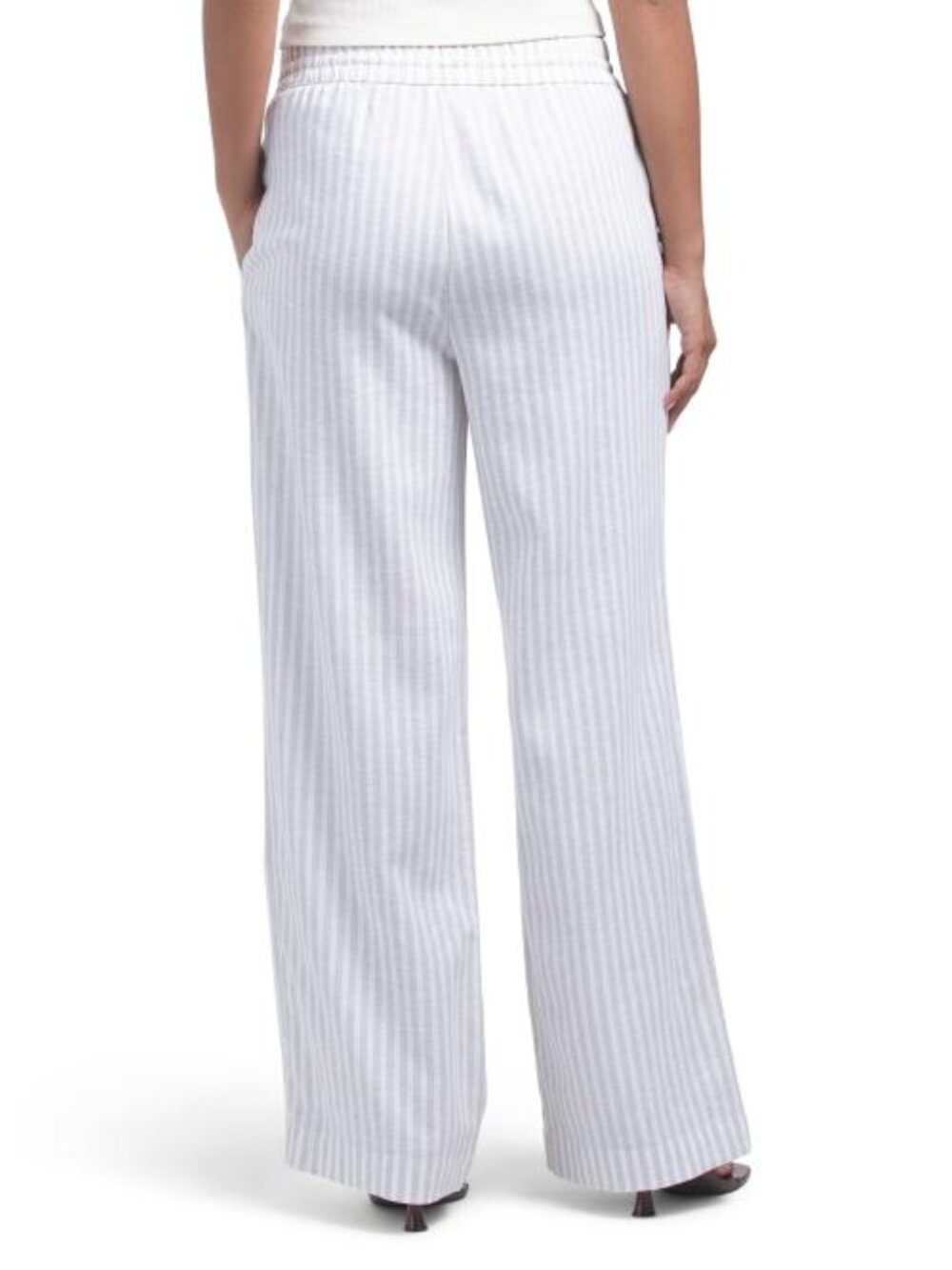 MAISON D'AMELIE Linen Blend Striped Woven Straight Leg Pull On Pants - Picture 2 of 4